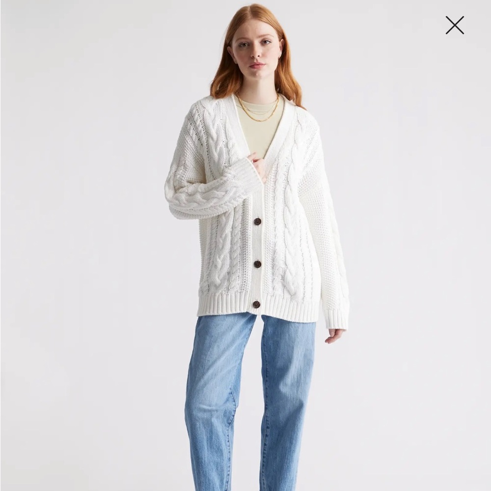 Quince Organic Cotton Oversized Cable Cardigan Size XS